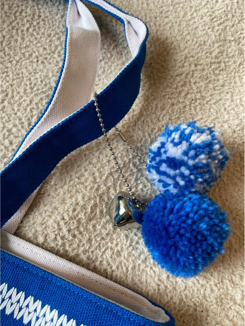 Punctuate Barnes & Noble Royal Blue Snowflake Holiday Tote Bag Jingle Bell Poms